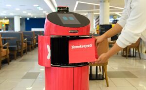 YEBO, the food delivery robot from Yemeksepeti that can use an elevator, is at Akmerkez